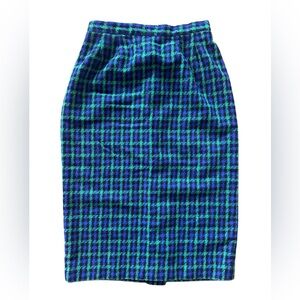 Vintage Plaid Pencil Skirt in Blue & Green